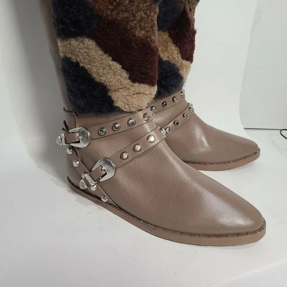 Ivy Kirzhner women boot Shearling Taupe tall fur Tartufo Patchwork sz 7.5 New